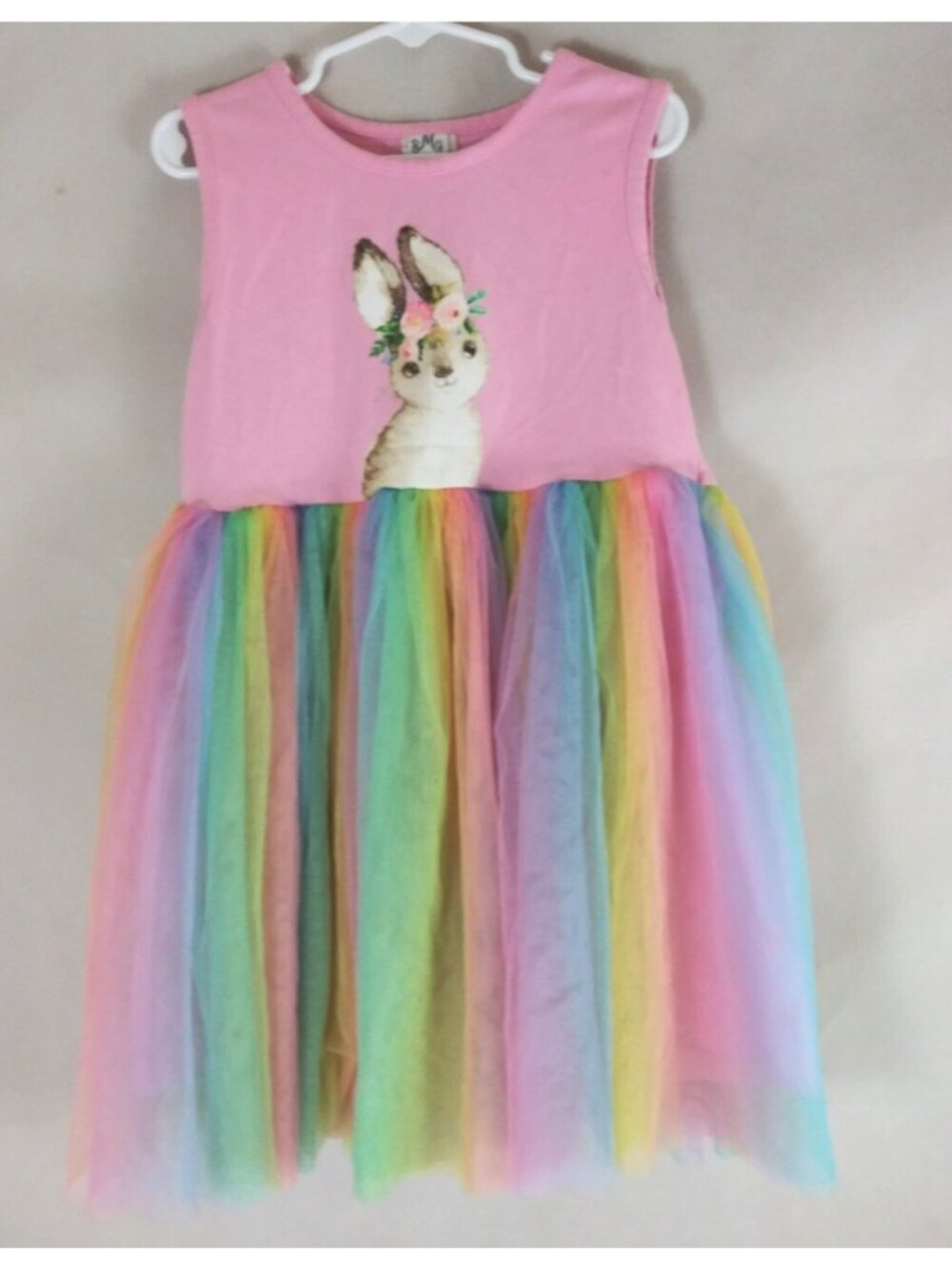 BMG Pink Bunny Rabbit Dress With Rainbow Lace Skirt Girls Size 3XL
